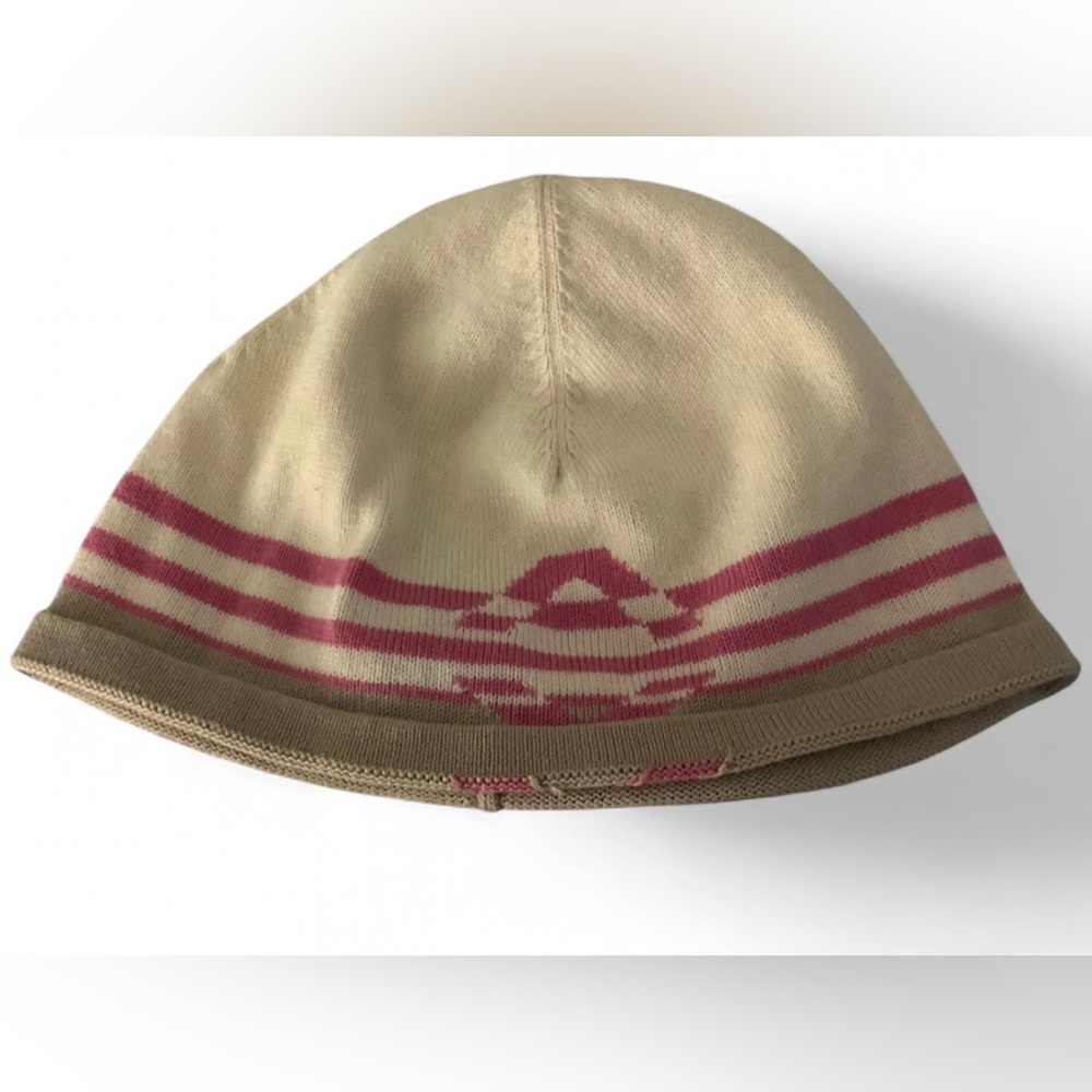 Armani Exchange Striped Beanie Women’s OS Cream Pink Knit Hat Vintage Y2K Style